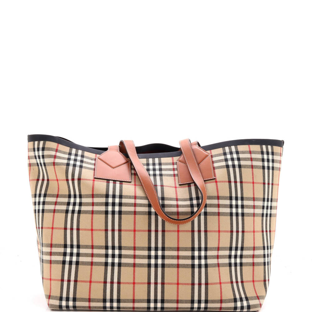 Burberry Large London Tote Vintage Check Canvas